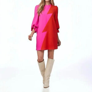CROSBY By Mollie Burch Meaghan Dress Color block Ruffle Cuff Long Sleeve Size M